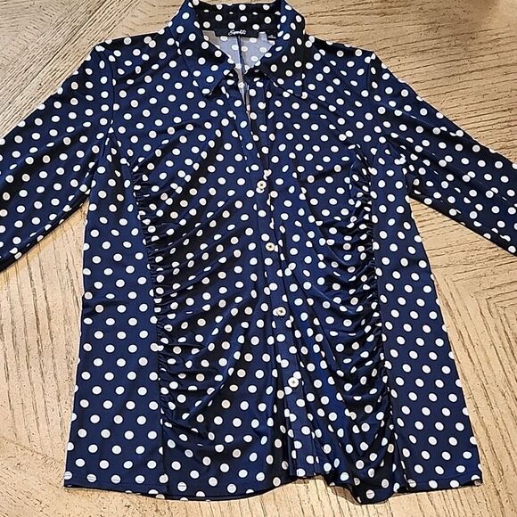 Polka Dot collared button down shirt quarter sleeve size M - Picture 10 of 10